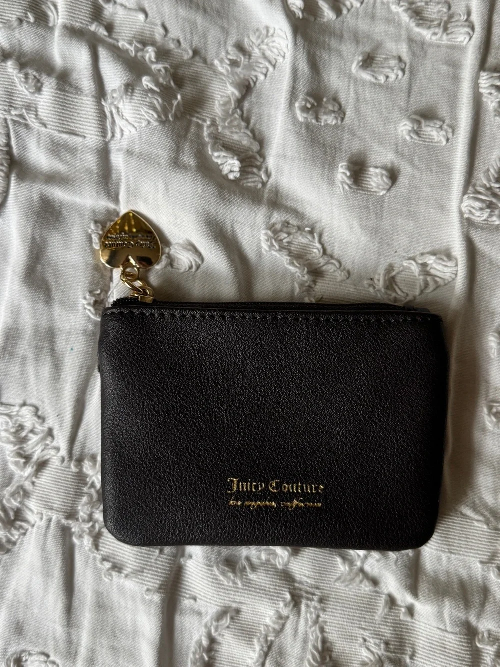 Juicy Couture Black Zip Pouch with Gold Heart Charm